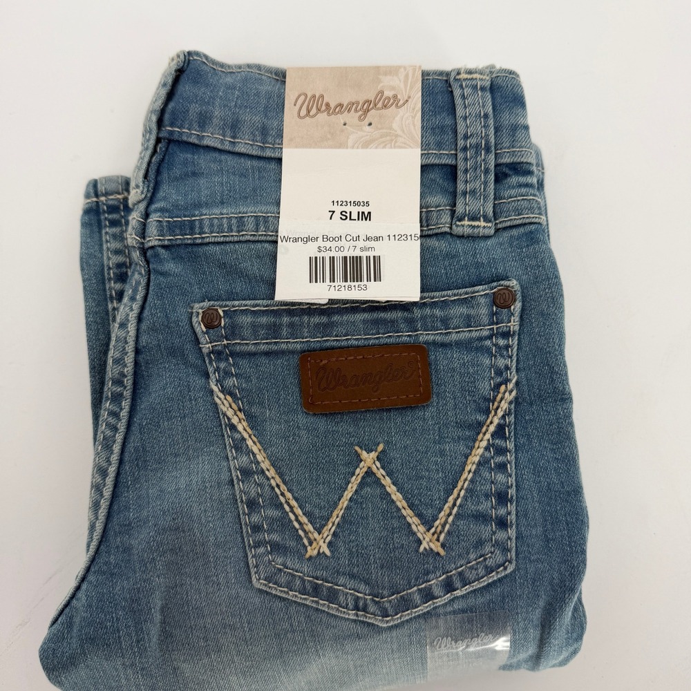 Wrangler Girls Boot Cut Jeans 7 Slim Medium Wash Denim 112315035 NWT